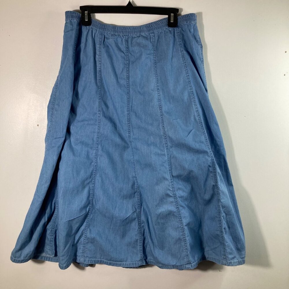 Womens Vintage Cathy Daniels Flare Chambray Denim Skirt Elastic Waist Blue XL Co